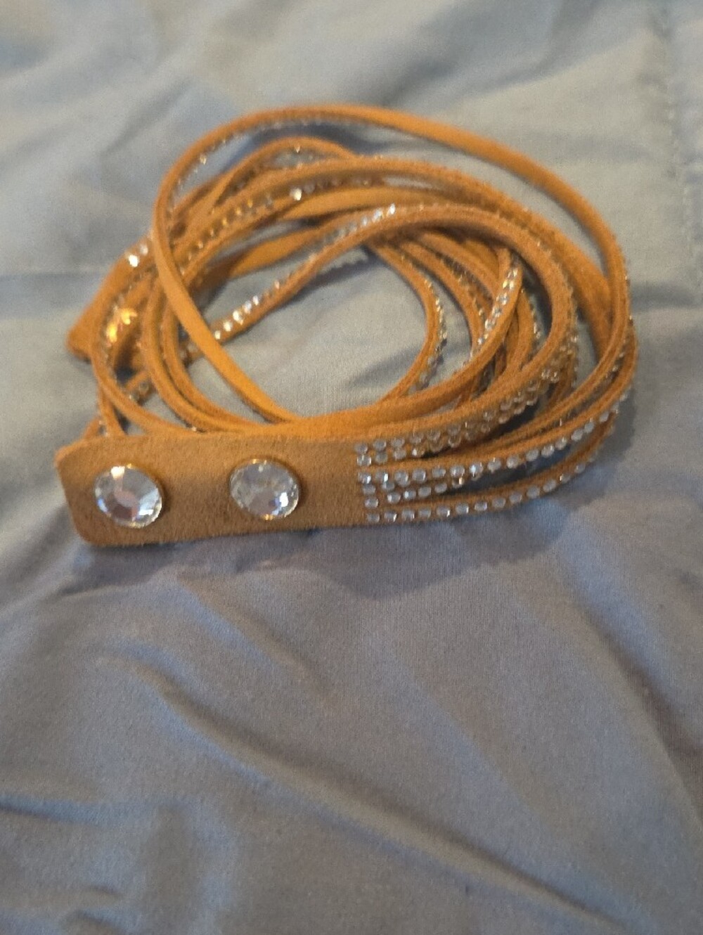 Multi-Strand Suede Tan and Silver Women's Bracelet
